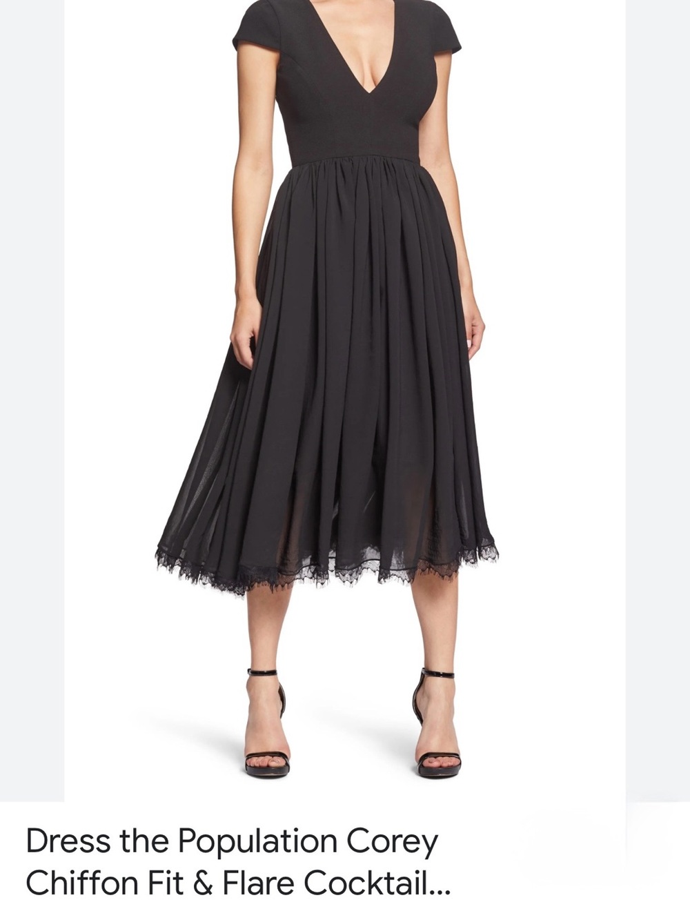 Dress the Population Black Chiffon Midi Fit-and-Flare Skirt
